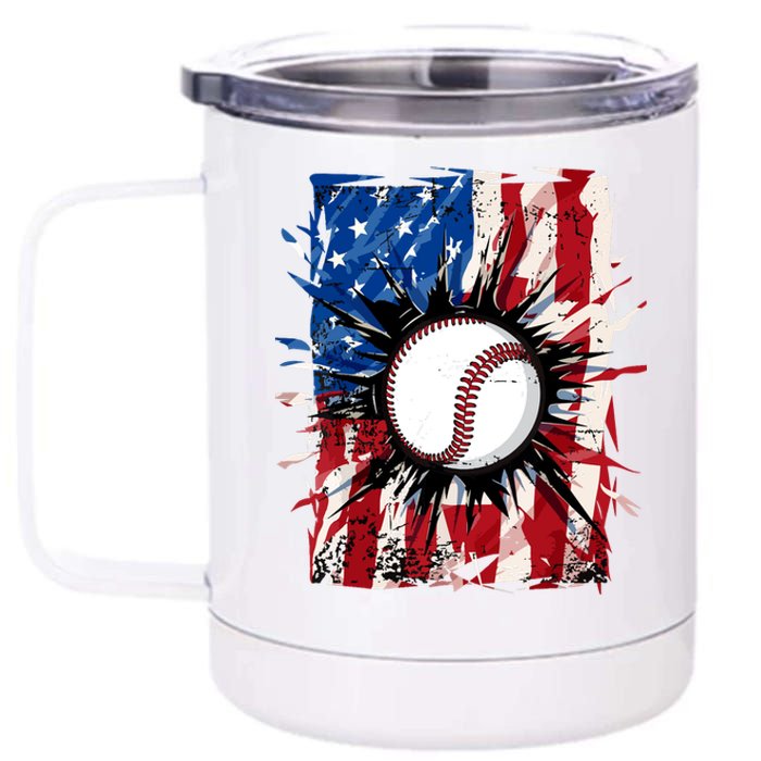 Patriotic Baseball 4th Of July Usa American Flag Boy 12 oz Stainless Steel Tumbler Cup