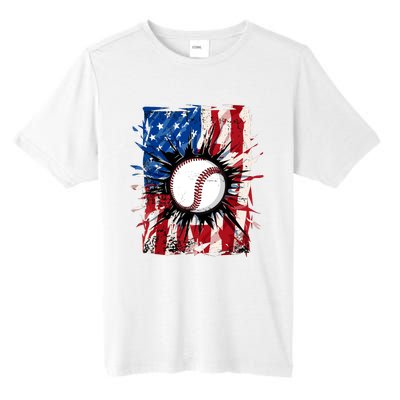 Patriotic Baseball 4th Of July Usa American Flag Boy Tall Fusion ChromaSoft Performance T-Shirt