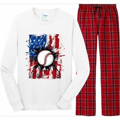 Patriotic Baseball 4th Of July Usa American Flag Boy Long Sleeve Pajama Set