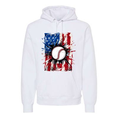 Patriotic Baseball 4th Of July Usa American Flag Boy Premium Hoodie