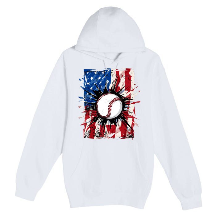 Patriotic Baseball 4th Of July Usa American Flag Boy Premium Pullover Hoodie