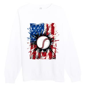 Patriotic Baseball 4th Of July Usa American Flag Boy Premium Crewneck Sweatshirt