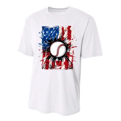 Patriotic Baseball 4th Of July Usa American Flag Boy Performance Sprint T-Shirt