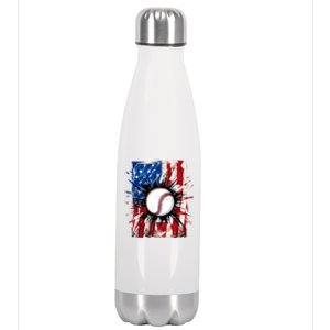 Patriotic Baseball 4th Of July Usa American Flag Boy Stainless Steel Insulated Water Bottle