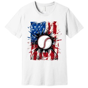 Patriotic Baseball 4th Of July Usa American Flag Boy Premium T-Shirt