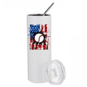 Patriotic Baseball 4th Of July Usa American Flag Boy Stainless Steel Tumbler