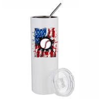 Patriotic Baseball 4th Of July Usa American Flag Boy Stainless Steel Tumbler