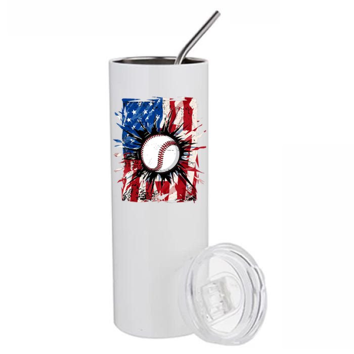 Patriotic Baseball 4th Of July Usa American Flag Boy Stainless Steel Tumbler