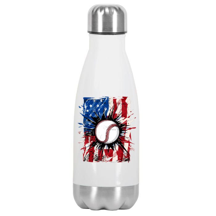 Patriotic Baseball 4th Of July Usa American Flag Boy Stainless Steel Insulated Water Bottle