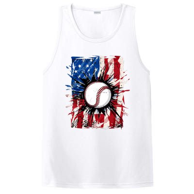 Patriotic Baseball 4th Of July Usa American Flag Boy PosiCharge Competitor Tank