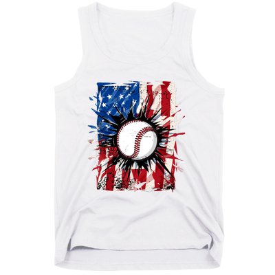 Patriotic Baseball 4th Of July Usa American Flag Boy Tank Top