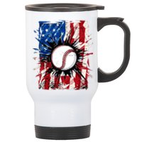 Patriotic Baseball 4th Of July Usa American Flag Boy Stainless Steel Travel Mug