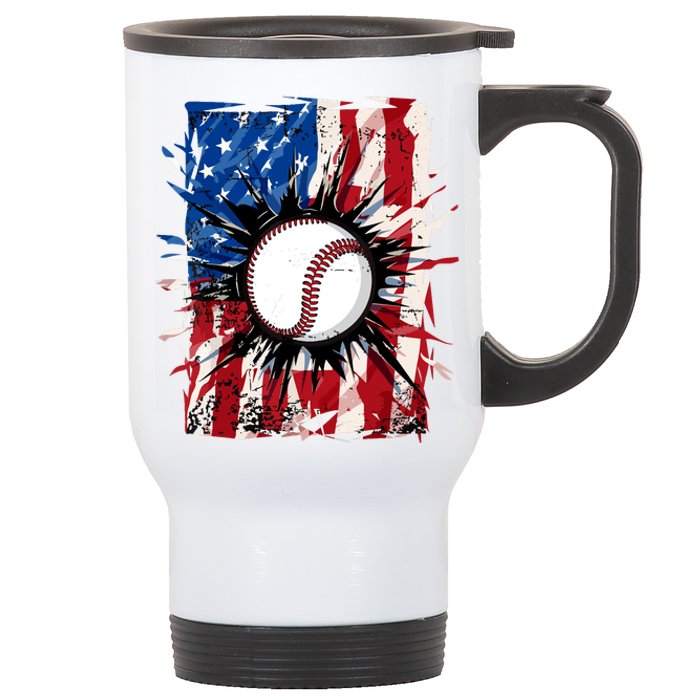 Patriotic Baseball 4th Of July Usa American Flag Boy Stainless Steel Travel Mug