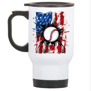 Patriotic Baseball 4th Of July Usa American Flag Boy Stainless Steel Travel Mug