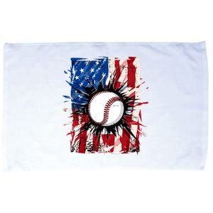 Patriotic Baseball 4th Of July Usa American Flag Boy Microfiber Hand Towel