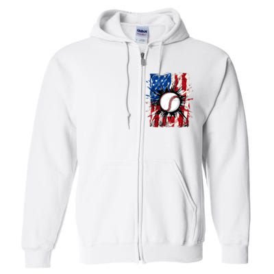 Patriotic Baseball 4th Of July Usa American Flag Boy Full Zip Hoodie