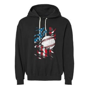 Patriotic Baseball 4th Of July USA American Flag Garment-Dyed Fleece Hoodie