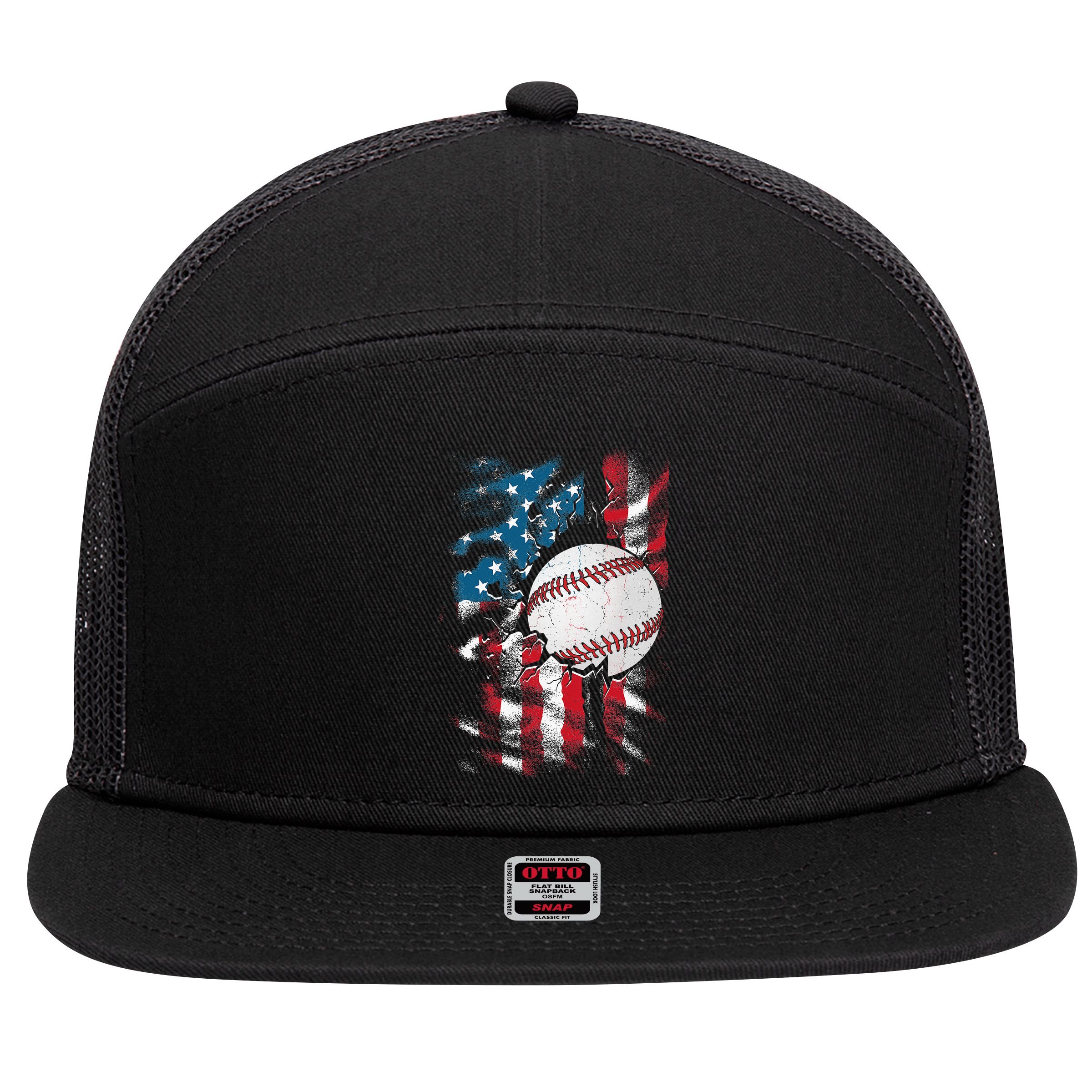 Patriotic Baseball 4th Of July USA American Flag 7 Panel Mesh Trucker Snapback Hat