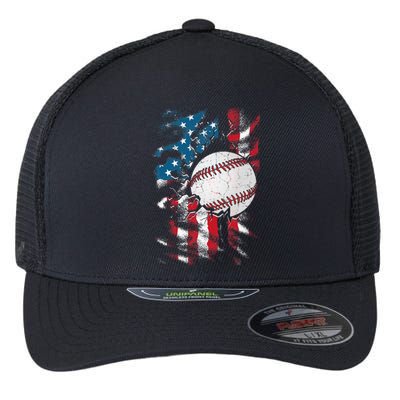 Patriotic Baseball 4th Of July USA American Flag Flexfit Unipanel Trucker Cap