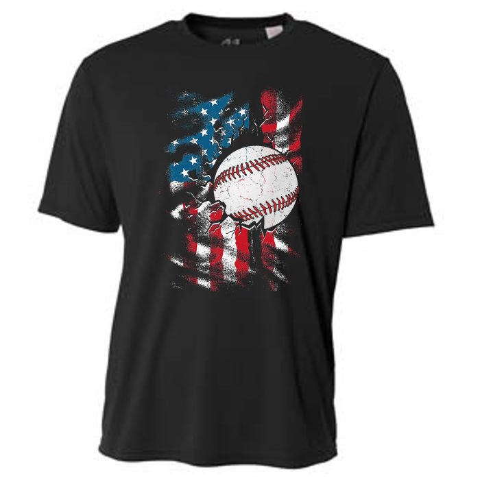 Patriotic Baseball 4th Of July USA American Flag Cooling Performance Crew T-Shirt