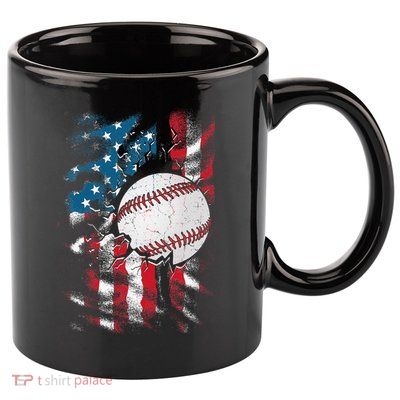 Patriotic Baseball 4th Of July USA American Flag 11oz C Handle Ceramic Mug