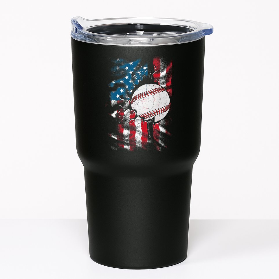 Patriotic Baseball 4th Of July USA American Flag Tumbler