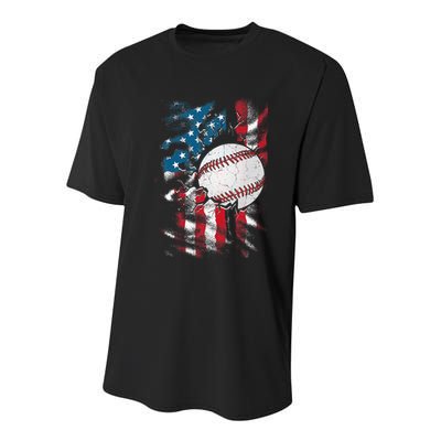 Patriotic Baseball 4th Of July USA American Flag Youth Performance Sprint T-Shirt