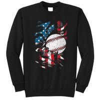 Patriotic Baseball 4th Of July USA American Flag Tall Sweatshirt