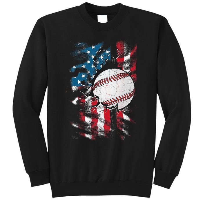 Patriotic Baseball 4th Of July USA American Flag Tall Sweatshirt