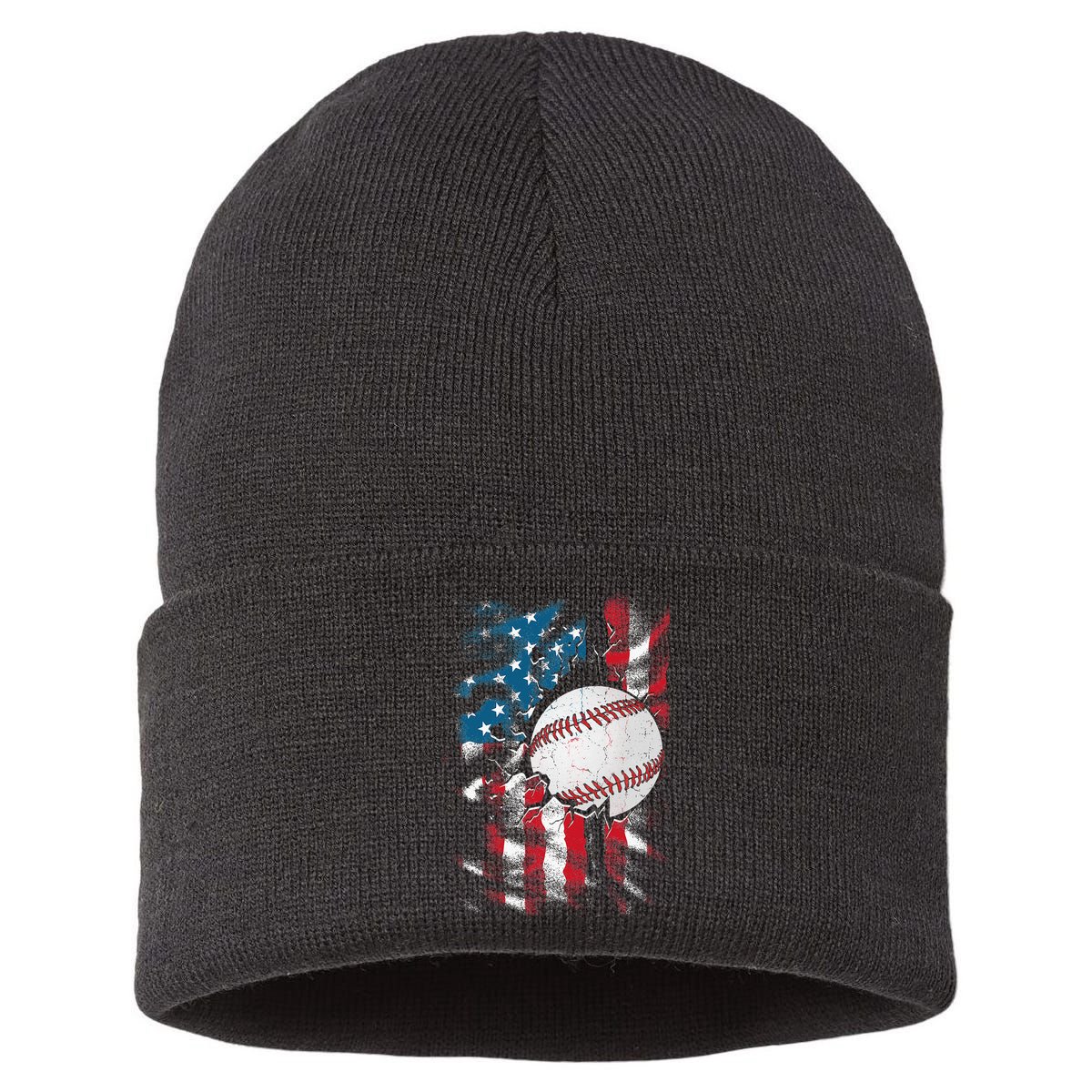 Patriotic Baseball 4th Of July USA American Flag Sustainable Knit Beanie
