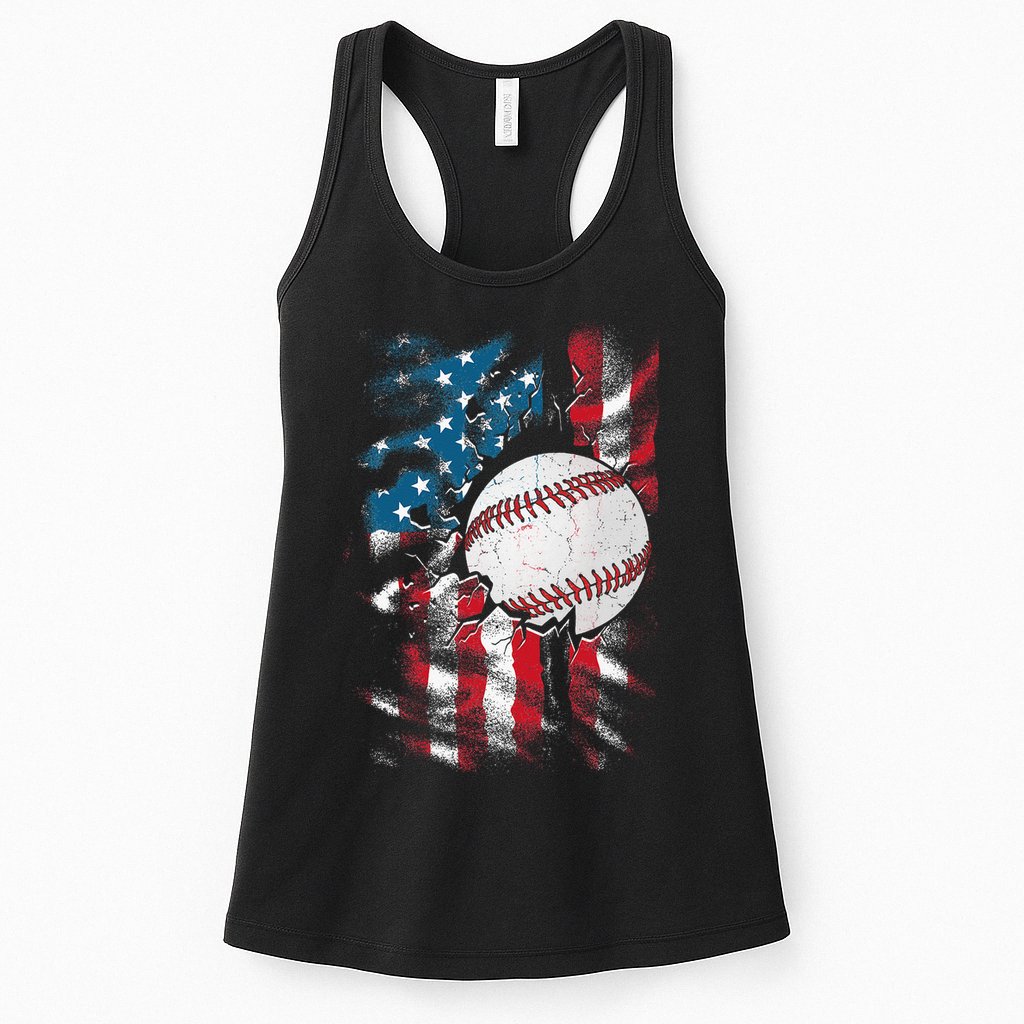 Patriotic Baseball 4th Of July USA American Flag Womens Tank Top
