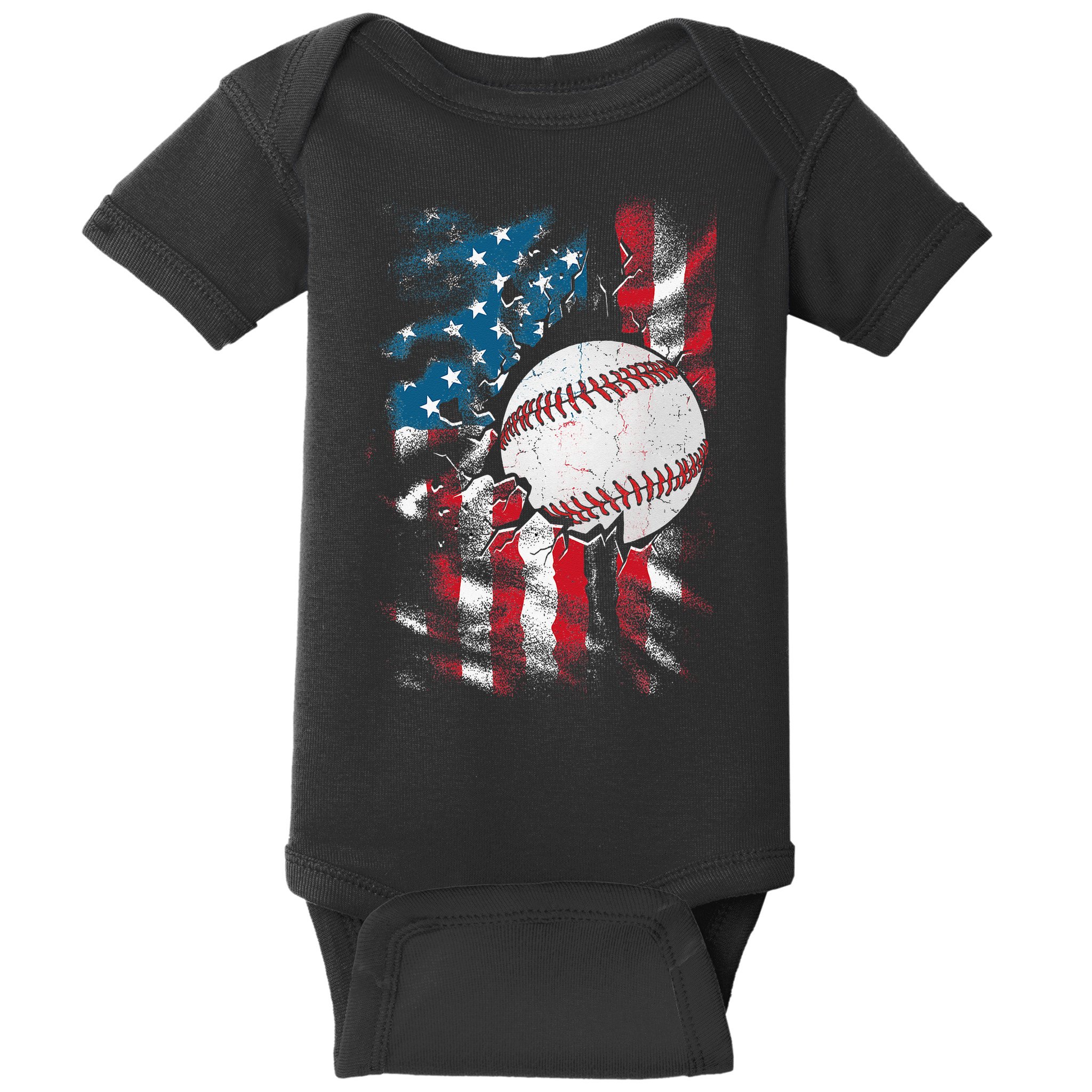Patriotic Baseball 4th Of July USA American Flag Baby Bodysuit