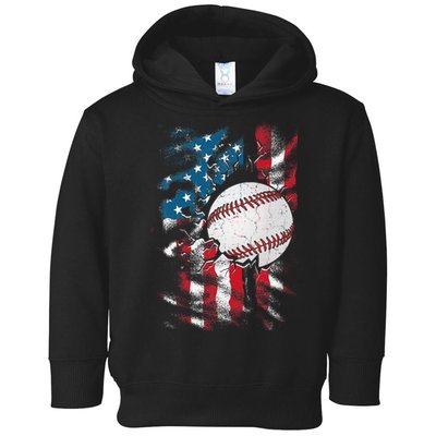 Patriotic Baseball 4th Of July USA American Flag Toddler Hoodie