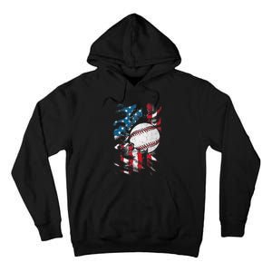 Patriotic Baseball 4th Of July USA American Flag Tall Hoodie