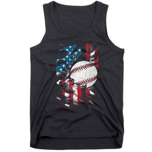 Patriotic Baseball 4th Of July USA American Flag Tank Top