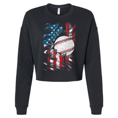 Patriotic Baseball 4th Of July USA American Flag Cropped Pullover Crew