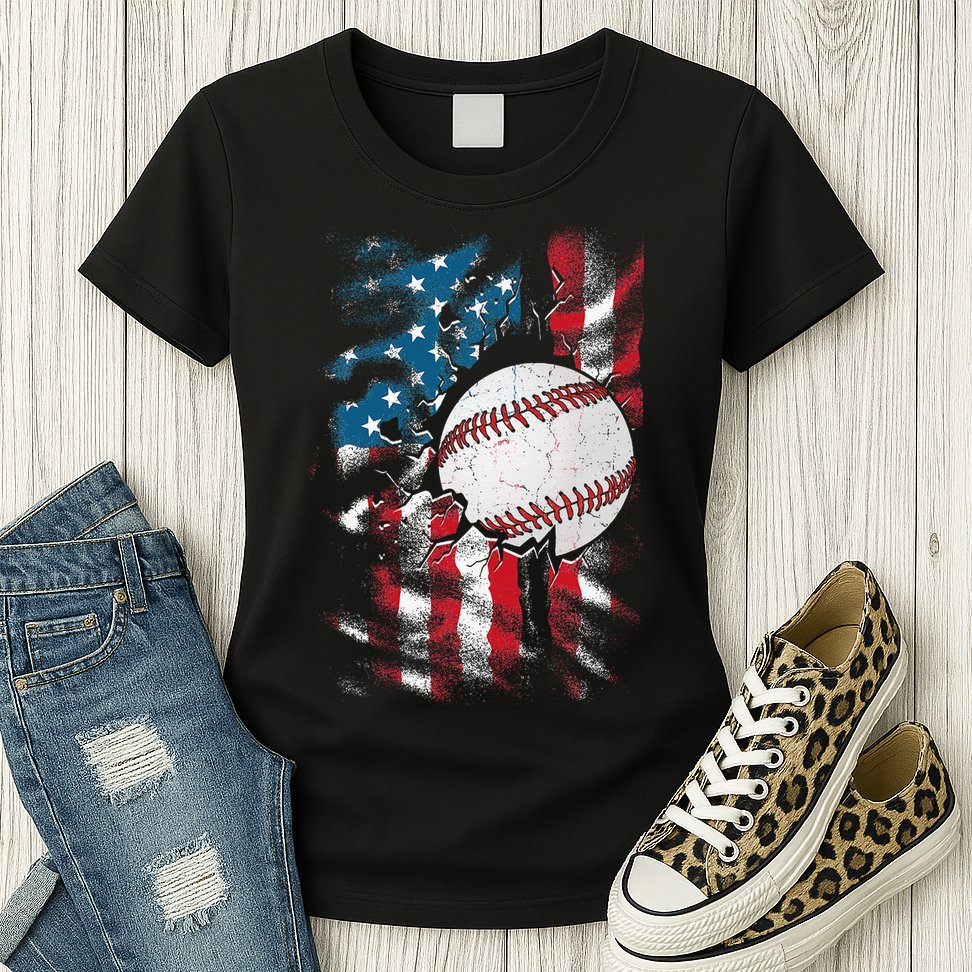 Patriotic Baseball 4th Of July USA American Flag Womens T-Shirt