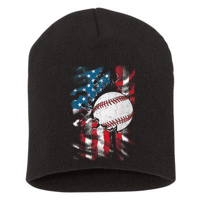 Patriotic Baseball 4th Of July USA American Flag Short Acrylic Beanie