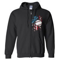 Patriotic Baseball 4th Of July USA American Flag Full Zip Hoodie