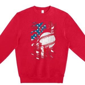 Patriotic Baseball 4th Of July USA American Flag Premium Crewneck Sweatshirt