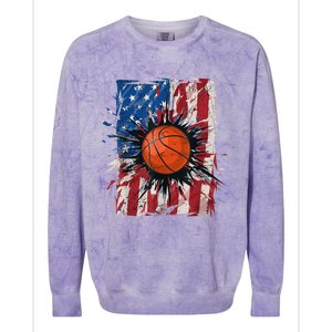 Patriotic Basketball 4th Of July Men USA American Flag Boy Colorblast Crewneck Sweatshirt