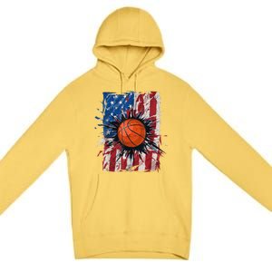 Patriotic Basketball 4th Of July Men USA American Flag Boy Premium Pullover Hoodie