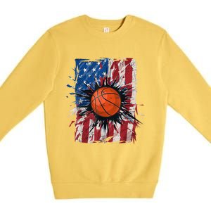 Patriotic Basketball 4th Of July Men USA American Flag Boy Premium Crewneck Sweatshirt