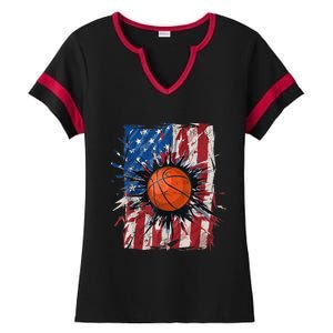 Patriotic Basketball 4th Of July Men USA American Flag Boy Ladies Halftime Notch Neck Tee