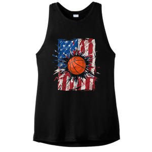 Patriotic Basketball 4th Of July Men USA American Flag Boy Ladies PosiCharge Tri-Blend Wicking Tank