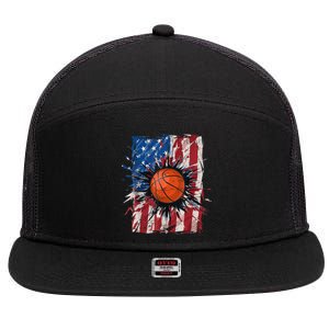 Patriotic Basketball 4th Of July Men USA American Flag Boy 7 Panel Mesh Trucker Snapback Hat