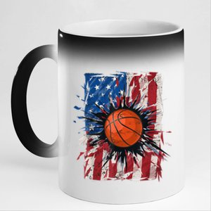 Patriotic Basketball 4th Of July Men USA American Flag Boy 11oz Black Color Changing Mug