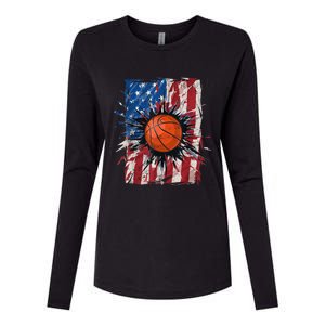 Patriotic Basketball 4th Of July Men USA American Flag Boy Womens Cotton Relaxed Long Sleeve T-Shirt