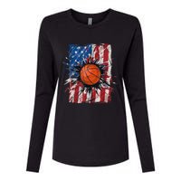 Patriotic Basketball 4th Of July Men USA American Flag Boy Womens Cotton Relaxed Long Sleeve T-Shirt