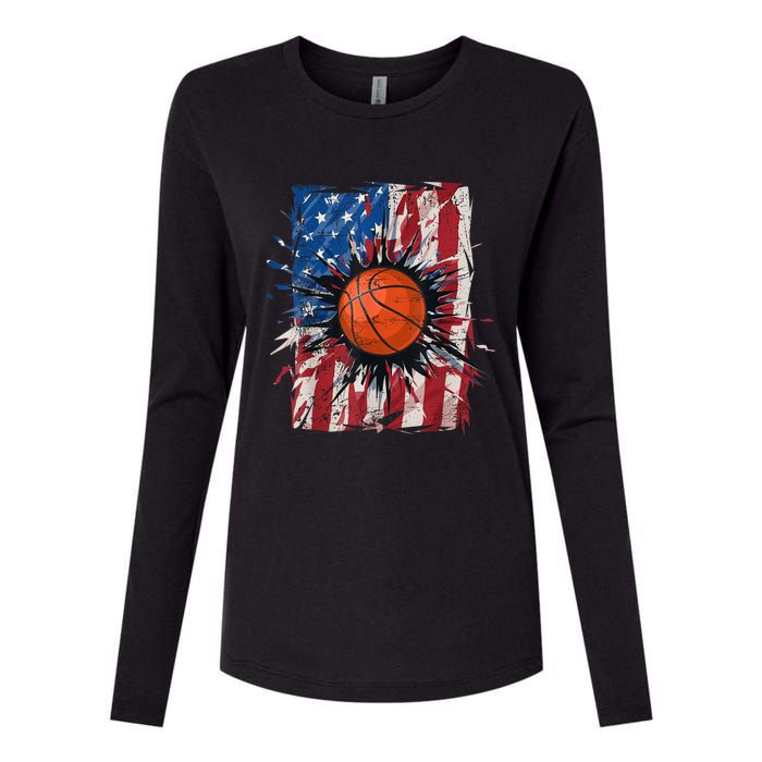 Patriotic Basketball 4th Of July Men USA American Flag Boy Womens Cotton Relaxed Long Sleeve T-Shirt